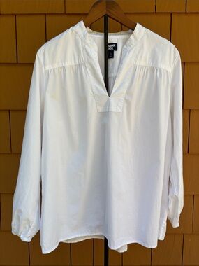 LAND'S END | White Poplin Preppy Coastal Grandma Peasant Popover Top | Size L